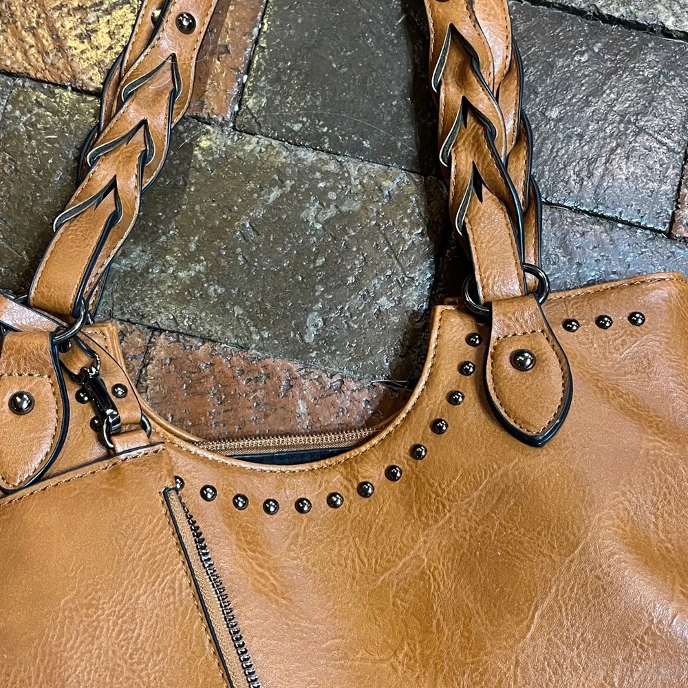 Women’s Tan Shoulder Bag with Braided Straps - Picture 4 of 6